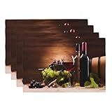 VIGGINER Jogo Americano Copos De Vinho Tinto E Branco Conjunto De 4 Servidos Com Uvas Em Fundo De Madeira Jogo Americano Lavável Cozinha Jantar Resistente Ao Calor Tapetes De Mesa Decoração De