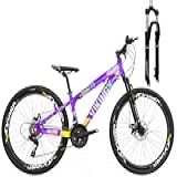 Viking Tuff X25 Aro 26 Bicicleta 24 Marchas Infantil Em Aluminio 6061 Aros Aeros Freio A Disco Hidraulico Garfo Com Suspensão 100mm Com Trava Roxo Amarelo