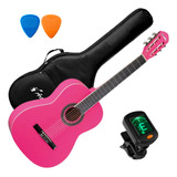 Violão Rosa Estudante Nylon Kit Capa Afinador Palhetas