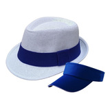 Viseira Fit Azul + Chapéu Panamá Aba Curta Praia Fedora
