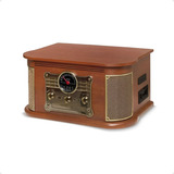 Vitrola Toca Discos De Vinil Bluetooth Rádio Fm K7 Cd Player
