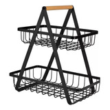 Vittak Fruteira De Mesa Dupla Cesto Aramado Metal Organizador Frutas Legumes 2 Andares Cor Preto