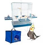 Viveiro Gaiola Calopsita Aves Confort Triplex Luxo Com Bolsa Branco Azul