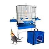 Viveiro Gaiola Calopsita Aves Confort Triplex Luxo Com Bolsa Preto Azul