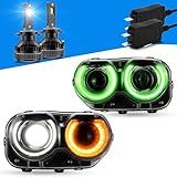 VLAND Faróis RGB Kit De Lâmpada LED D2S Compatível Com Dodge Challenger 2015 2023 Não Serve Para Challenger Com Modelos De Faróis Originais Hid Com Halo DRL Colorido Passageiro Lado Do Motorista