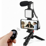 Vlogging Kit Filmagem Microfone Tripé Luz Podcast Celular