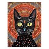VOCBAN Decoração De Quarto Infantil Vintage Gato Vermelho Preto Grande Tela Arte De Parede Pinturas Pôsteres E Gravuras Imagens De Arte Para Sala De Estar Bar Escadas Corredor Paredes Decoração De