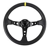 Volante De Corrida De Carro De 14 Polegadas Volante Esportivo Com Aparência De Fibra De Carbono Com Estrutura De Alumínio Parafusos De Montagem E Chave Amarelo