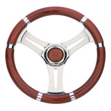 Volante Em Aço Inox Náutico 3 Raios Luxo Em Madeira Mogno