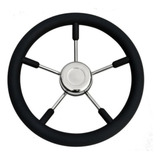 Volante Em Inox Náutico Barcos Lanchas Italiano Preto 35 Cm