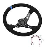 Volante Qiilu Universal 35 Cm 14 Polegadas 6 Parafusos Auto Racing Volante Com Chifre Azul 