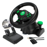 Volante Racer Xbox 360 Ps3 Ps2 Pc Pedal Cambio Vibração Cor Verde