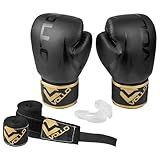 Vollo Kit Luva De Boxe E Muay Thai Preta 12oz - Protetor Bucal Transparente - Bandagem Elástica Preta 3m