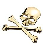 VOSAREA 3D Skull Metal Skeleton Crossbones Carro Adesivo Etiqueta Crânio Emblema Decalque Ouro 