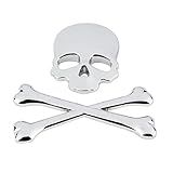 Vosarea Adesivo 3D Caveira Esqueleto Metal Ossos Cruzados Carro Etiqueta Caveira Emblema Decalque Prata 