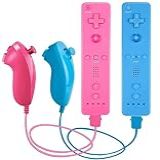 VTone 2 Pacotes De Controlador De Gestos E Joystick Nunchuck Com Capa De Silicone E Alça De Pulso Compatível Com Console Wii Wii U  Rosa E Azul 