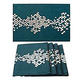 Vzaahu Jogo Americano Conjunto De 4 45 7 X 30 4 Cm De Algodão Tapetes Azul Pavão Porta Copos Para Mesa De Café Descanso De Colher Decoração De Mesa De Jantar Para Interior Natal Feriado Festa Cozinha