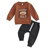 VZF Conjunto De Moletom Para Bebês Meninos Estampa De Letras Blusa De Manga Comprida Calça Jogger Lisa Outono E Inverno Marrom Cinza Escuro 6 12 Meses