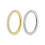 VZZNN 2 Argolas De Titânio E Aço 316L Brincos De Cartilagem De Ouro Prata Para Homens E Mulheres Septo Tragus Concha Hélice Daith Joias De Piercing Labial Com Detalhe De Zircônia Cúbica 8 Mm