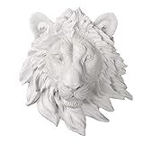 WALL CHARMERS Mini Cabeça De Leão Sintético Branco Para Pendurar Na Parede 22 86 Cm Branco Imitação De Cabeceira Animal Decoração De Casa De Fazenda Feita à Mão