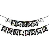 Watercolor Video Game Birthday Banner Gaming Birthday Party Decorations For Boys Kids Game Themed Party Supplies Pre Assembled Bunting Garland Hanging Wall Decor