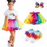 WBZOTSS Saia Tutu Fofa De Tule Arco íris Para Bebês Bebês Meninas Com Laço De Cabelo E Meias De Babados Tutu Colorido 2 3 Anos