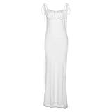 Wdzizfg Vestido Longo Feminino Sexy Francês Frente única, Cor Sólida, Decote Em V, Caimento Justo, Vestido De Pendurar No Pescoço, Verão 2025, Branco, M