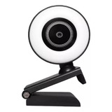 Webcam 1080p Arco Anel Luz Led Microfone Embutido Ring Light
