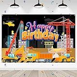 WeBenison Banner De Fundo De Aniversário De Engenharia De Construção Engenheiro De Fotografia De Aniversário Escavadeira Caminhão Pesado Meninos Crianças Festa De Aniversário Ao Ar Livre Decoração De