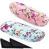 Weewooday 2 Peças De Estojo Rígido Para óculos De Flor De Tecido Floral Feminino Capa De Vidro Rígido Retrô Rosa Azul M