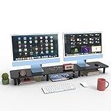 WEGASTU Suporte Para Monitor Duplo De 111 Cm Suporte De TV Grande Para 2 Monitores De Madeira E Aço Suporte De Mesa Para Mesa E Escritório Em Casa Preto Escuro 