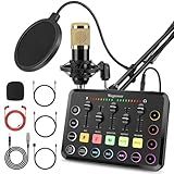 WEGROWER Mixer De Áudio Recarregável Para Jogos E Podcasts - Alimentação Fantasma 48 V- Duas Entradas Microfone- Iluminação Rgb- Cancelamento Ruído 1 Clique- Modificador Voz- Plug - Play -W-11Gd-
