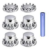 Wehymne Capas De Roda De Eixo Para Semi Caminhão 2 Capas De Cubo Dianteiras E 4 Traseiras Com Tampas De Porca Cromada Rosqueada De 33 Mm Para Semi Caminhão Ferramenta De Instalação Incluída 