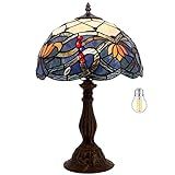 WERFACTORY Luminária De Mesa Tiffany Para Cabeceira De Vitral Estilo Antigo Luz De Leitura De Mesa De Lótus Azul 30 X 30 X 45 Cm Decoração Mesa De Cabeceira Quarto Sala De Estar Escritório Em Casa Lâmpada De LED Incluída Série S220