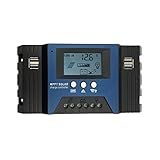 Weytoll Controlador De Carga Solar 60A MPPT 12 24V Foco Automático Controlador De Painel Solar Regulador Inteligente De Bateria Com 4 Saídas USB Parâmetro Ajustável Display LCD Configuração Do Temporizador