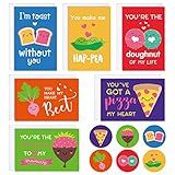 Whaline Kit De 30 Cartões De Dia Dos Namorados Com Estampas De Alimentos Vegetais De Desenhos Animados Cartões De Felicitações Com Envelopes Adesivos Coloridos Em Branco 10 X 15 Cm Para Suprimentos De Aniversário De Namorados Para Crianças 6 Designs