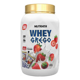 Whey Grego 3w Nova Fórmula 900g Nutrata Sabor Morango Com Chantilly