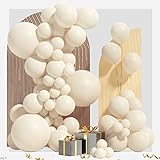 White Sand Balloon Garland Arch Kit 100 Pack 18/12/10/5 Inch Cream White Balloons Different Sizes Matte White Latex Party Balloon For Baby Shower Wedding Happy Birthday Party Decoration