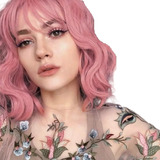 Wig Aparência Cabelo Natural Rosa Claro