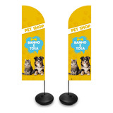 Wind Banner Dupla Face Fly Flag Kit Completo Pet Shop 3m