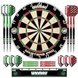 Winmau Dardos - Conjunto De Dardos De Cerdas Premium Masters Pro - Inclui Placa De Dardos- Dardos- Voos- Eixos E Tira Oche - Dardos Profissionais Com Ponta De Aço E Placa De Dardos Para Adultos