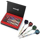 WINSDART Conjunto De Dardos De Ponta De Metal Profissional Dardos De Metal Para Dardos De Ponta De Aço Com Tambor De Ferro Antiderrapante Eixos De Dardos De Alumínio Voos Extras Apontador De Dardos Caixa De Presente