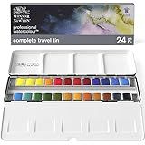 Winsor Newton Conjunto Profissional De Tinta Aquarela Caixa De Metal Leve 24 Meias Formas