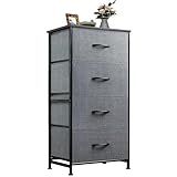 WLIVE Cômoda Com 4 Gavetas Torre De Armazenamento Unidade Organizadora Cômoda De Tecido Para Quarto Corredor Entrada Armários Estrutura De Aço Resistente Parte Superior De Madeira Alça Fácil
