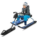 Wodesid Trenó De Neve Para Crianças Com Volante E Freios Trenós Resistentes Para Neve Trenó De Esqui Dirigível Em Declive Snowboard Esporte De Inverno Prancha De Trenó De Corrida Para Adol