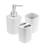 WOLFF - Conjunto 3 Peças Para Banheiro Lines Branco - 1 Porta Sabonete Líquido- 1 Porta Algodão E 1 Porta Escovas