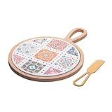 WOLFF Conjunto 3 Peças Para Queijo Com Bandeja De Bambu Faca Dourada E Tábua Ladrilho 20x28x1 5cm