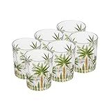 Wolff Palm Tree 27773 Conjunto De Copos Baixos De Cristal 6 Peças Multicor Palmeira Verde Pintura à Mão 340 Ml