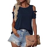 Women Summer Tops Sexy Cold Shoulder Tops Short Sleeve Shirts ​round Neck Blouses T Shirt Tunics Tops Solid Color