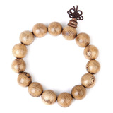 Wood 15mm Beads Oração Stretch Budista Cuff Bracelet
